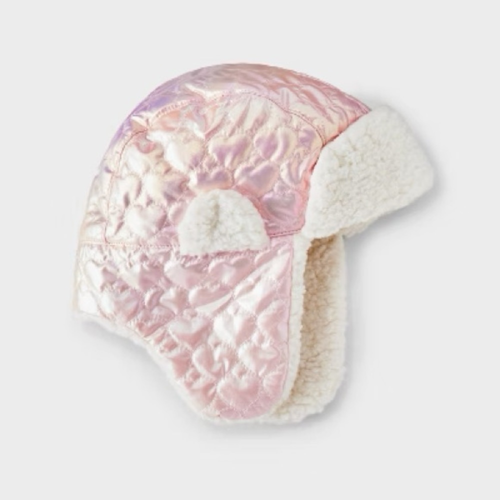 Cat & Jack Pink Quilted Hearts Trapper Girls Winter Hat